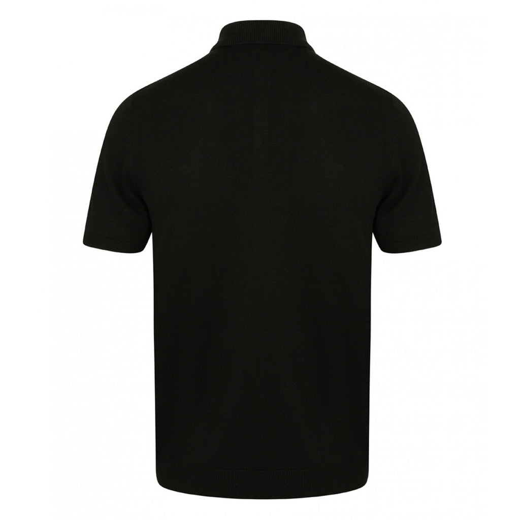 Henbury Men's Black Knitted Short Sleeve Polo Shirt