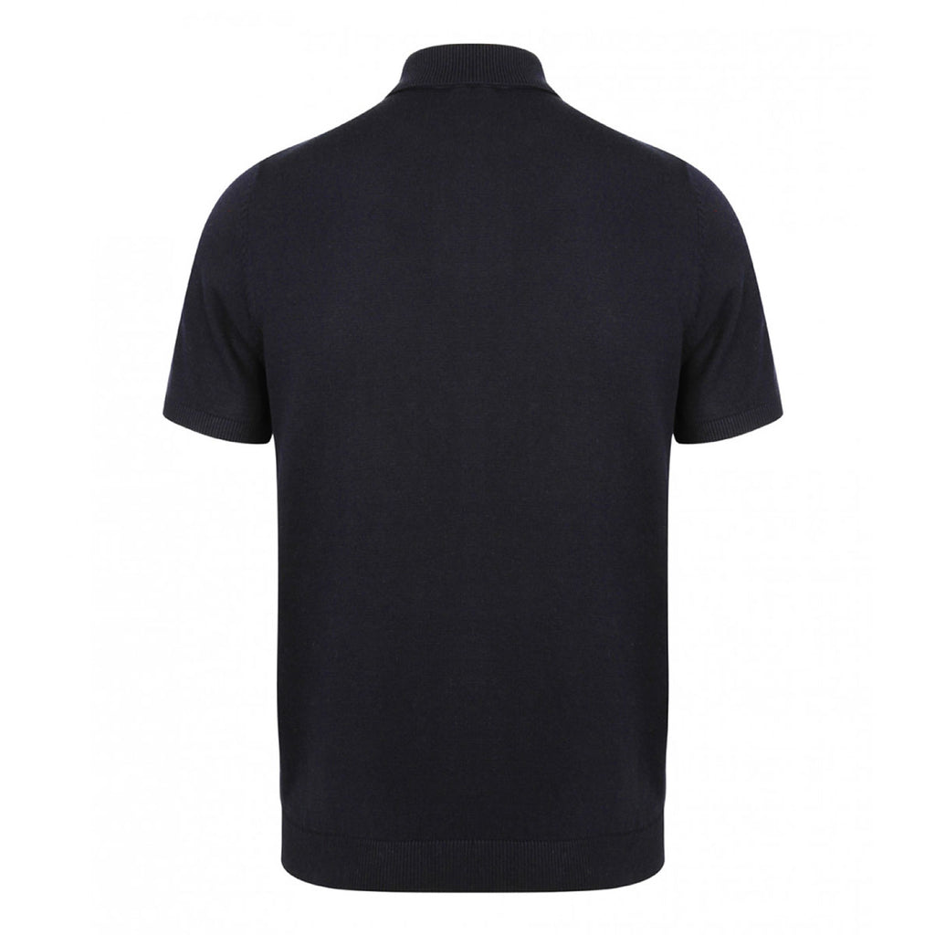 Henbury Men's Navy Knitted Short Sleeve Polo Shirt