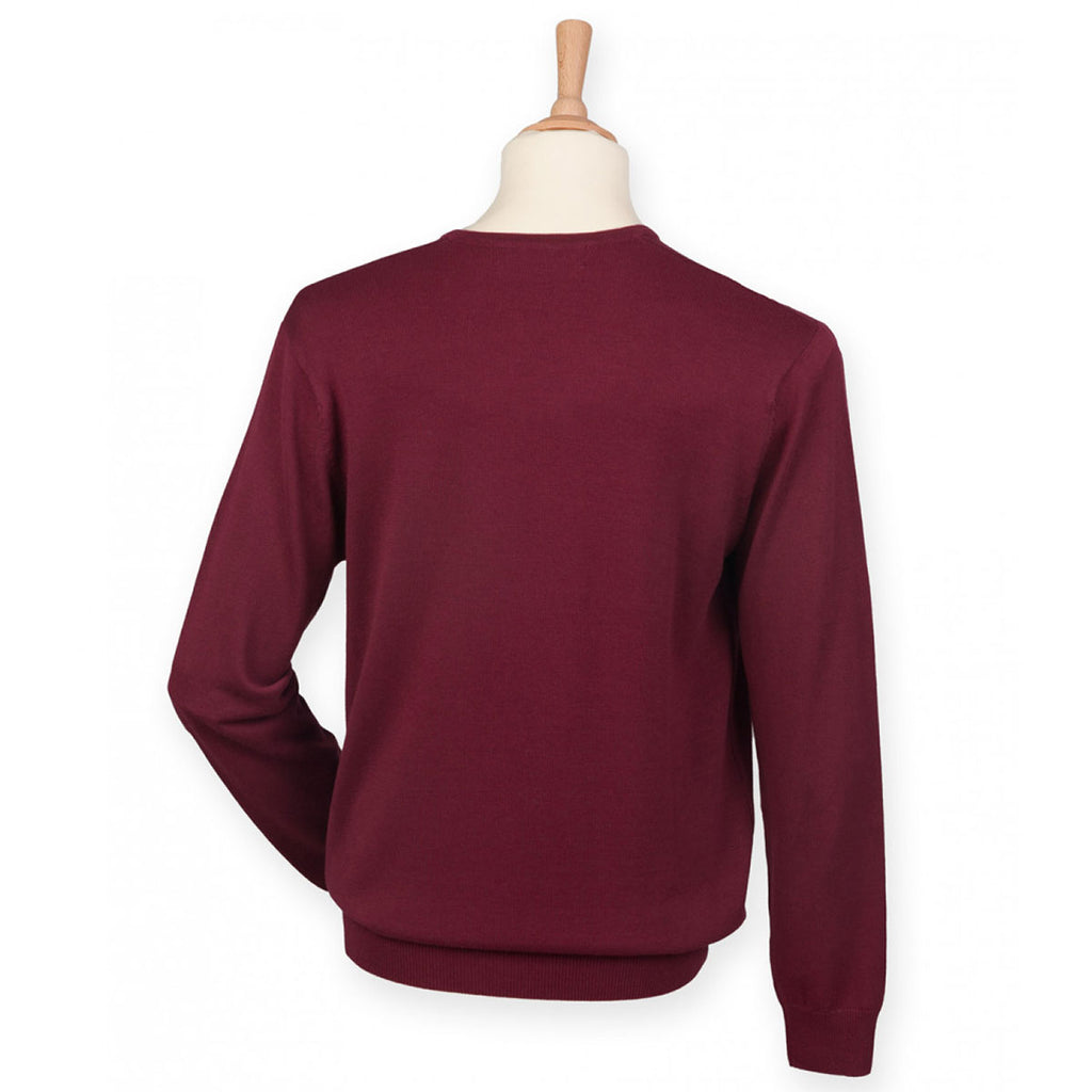 Henbury Men's Burgundy Lightweight Cotton Acrylic V Neck Sweater