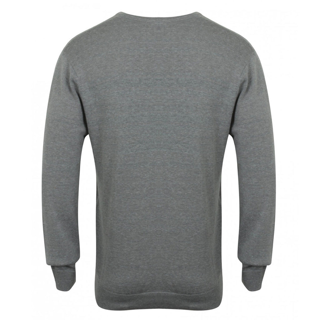 Henbury Men's Grey Marl Lightweight Cotton Acrylic V Neck Sweater