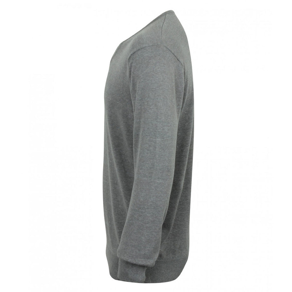 Henbury Men's Grey Marl Lightweight Cotton Acrylic V Neck Sweater