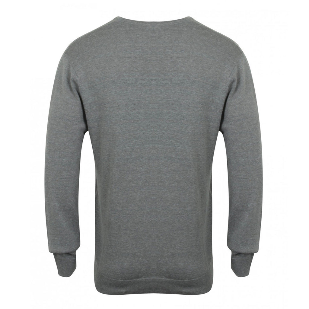 Henbury Men's Slate Grey Marl Lightweight Cotton Acrylic V Neck Sweater