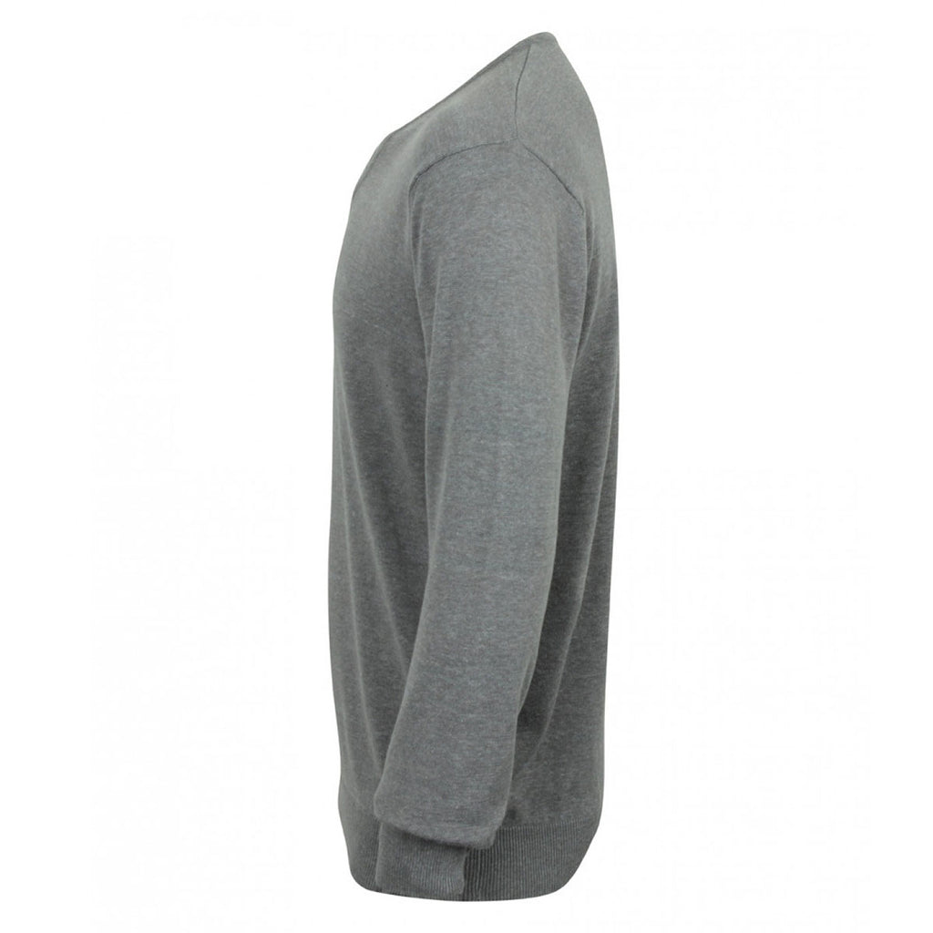 Henbury Men's Slate Grey Marl Lightweight Cotton Acrylic V Neck Sweater