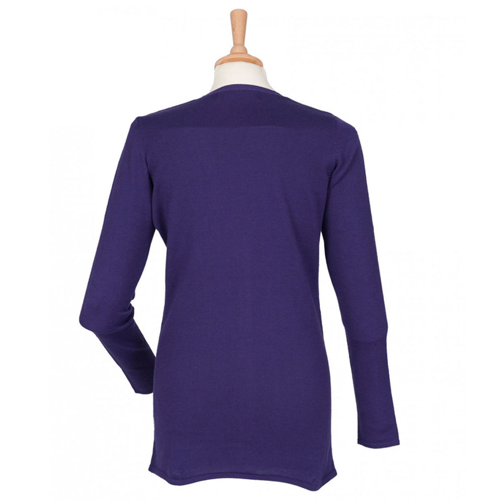 Henbury Women's Purple Cotton Acrylic V Neck Cardigan