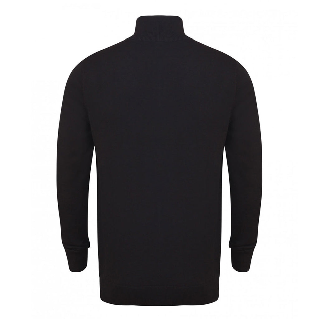 Henbury Men's Black Zip Neck Sweater