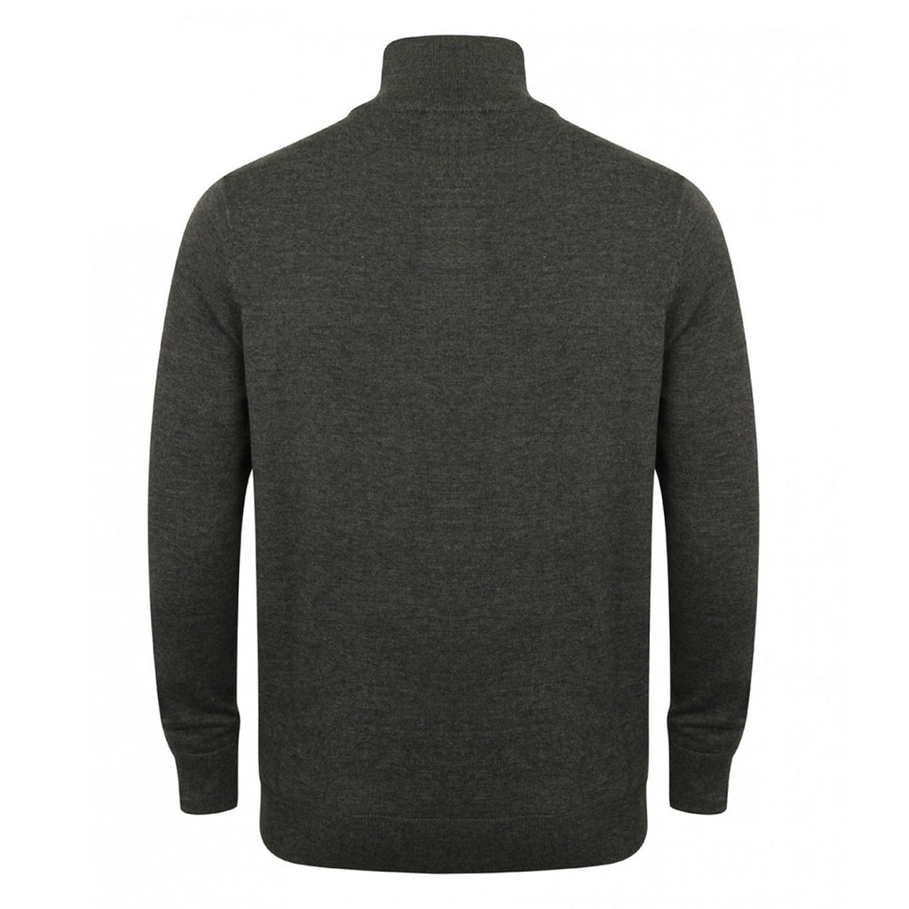 Henbury Men's Grey Mart Zip Neck Sweater