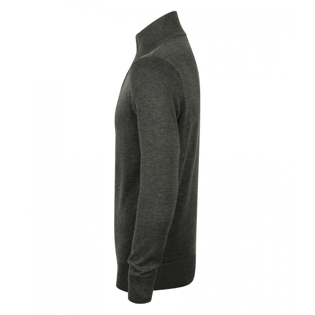 Henbury Men's Grey Mart Zip Neck Sweater