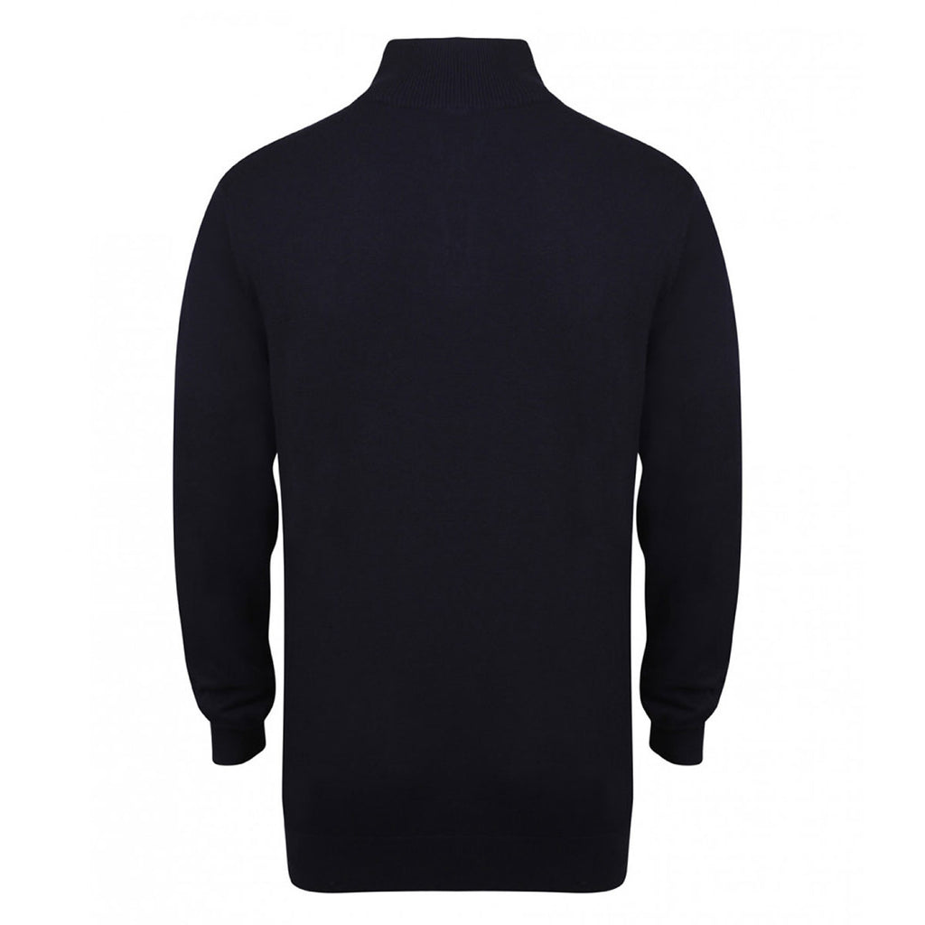 Henbury Men's Navy Zip Neck Sweater