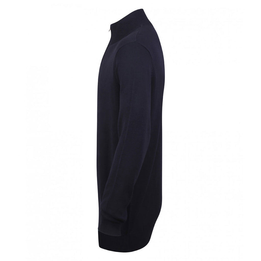 Henbury Men's Navy Zip Neck Sweater