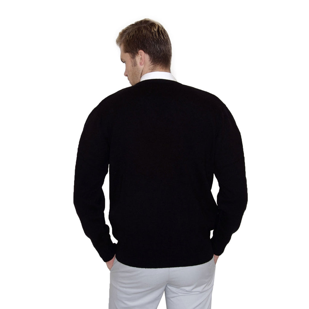 Henbury Men's Black Lambswool V Neck Sweater