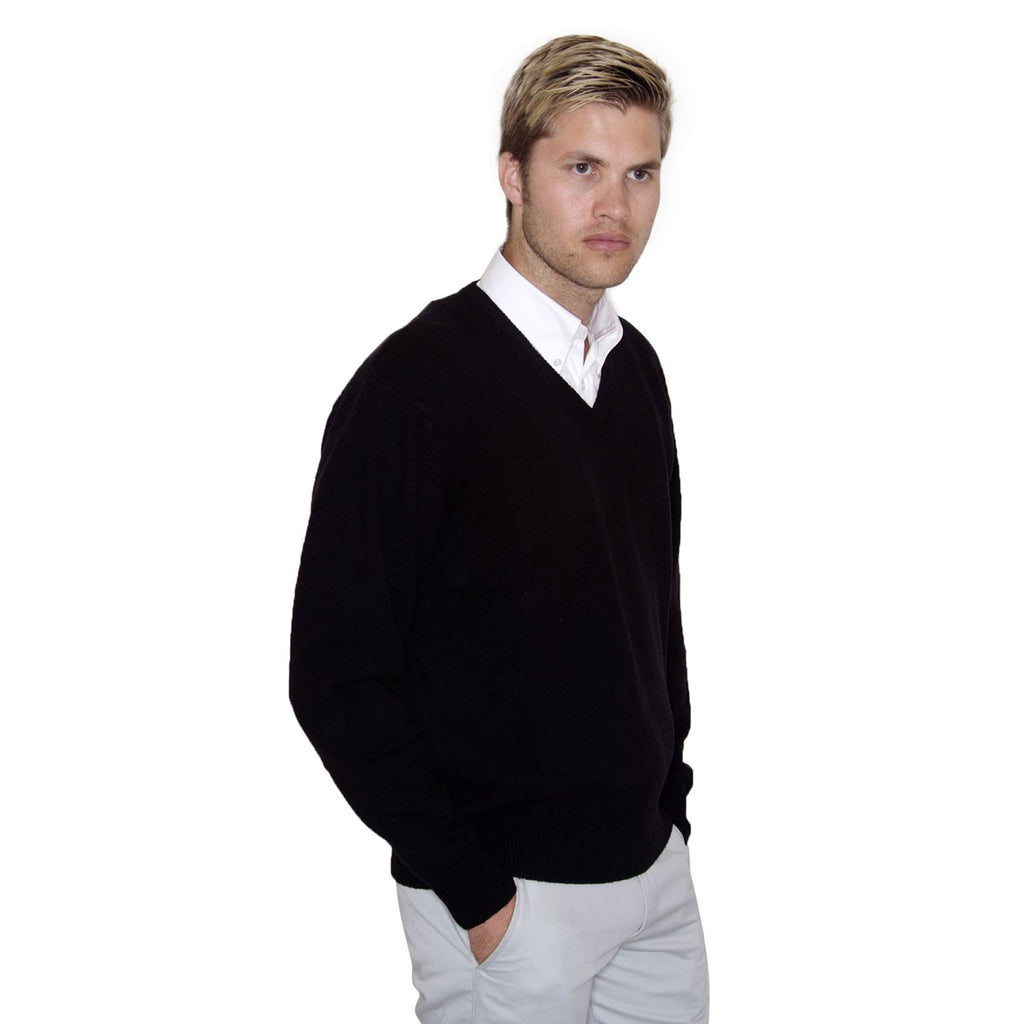 Henbury Men's Black Lambswool V Neck Sweater