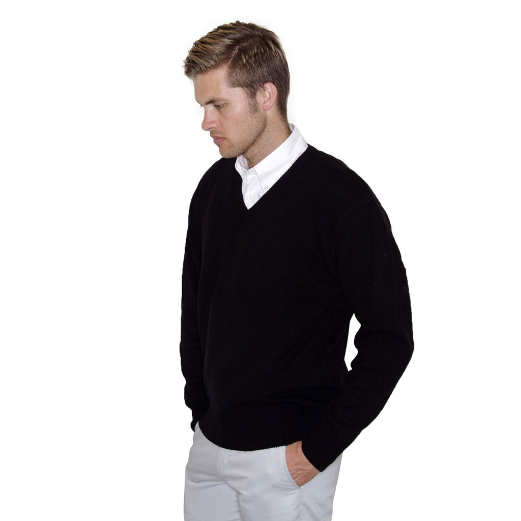Henbury Men's Black Lambswool V Neck Sweater