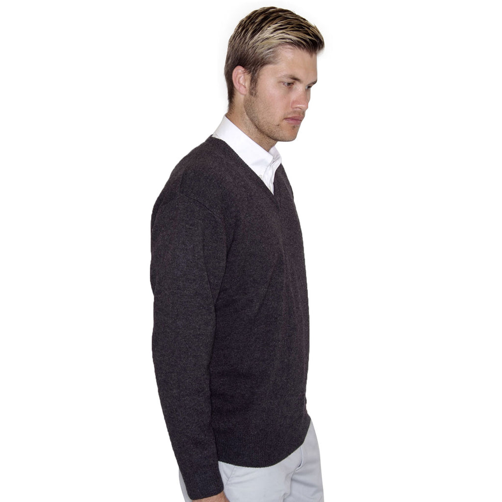 Henbury Men's Charcoal Lambswool V Neck Sweater