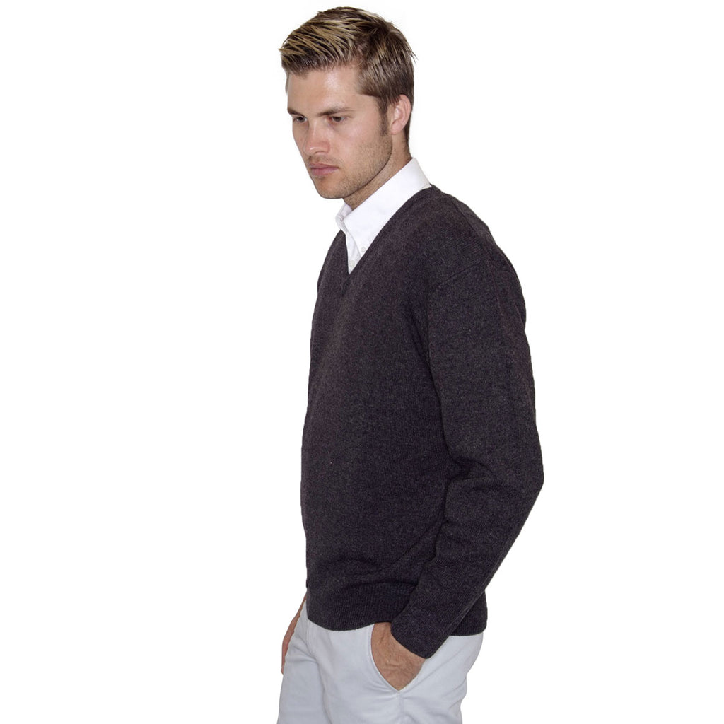 Henbury Men's Charcoal Lambswool V Neck Sweater