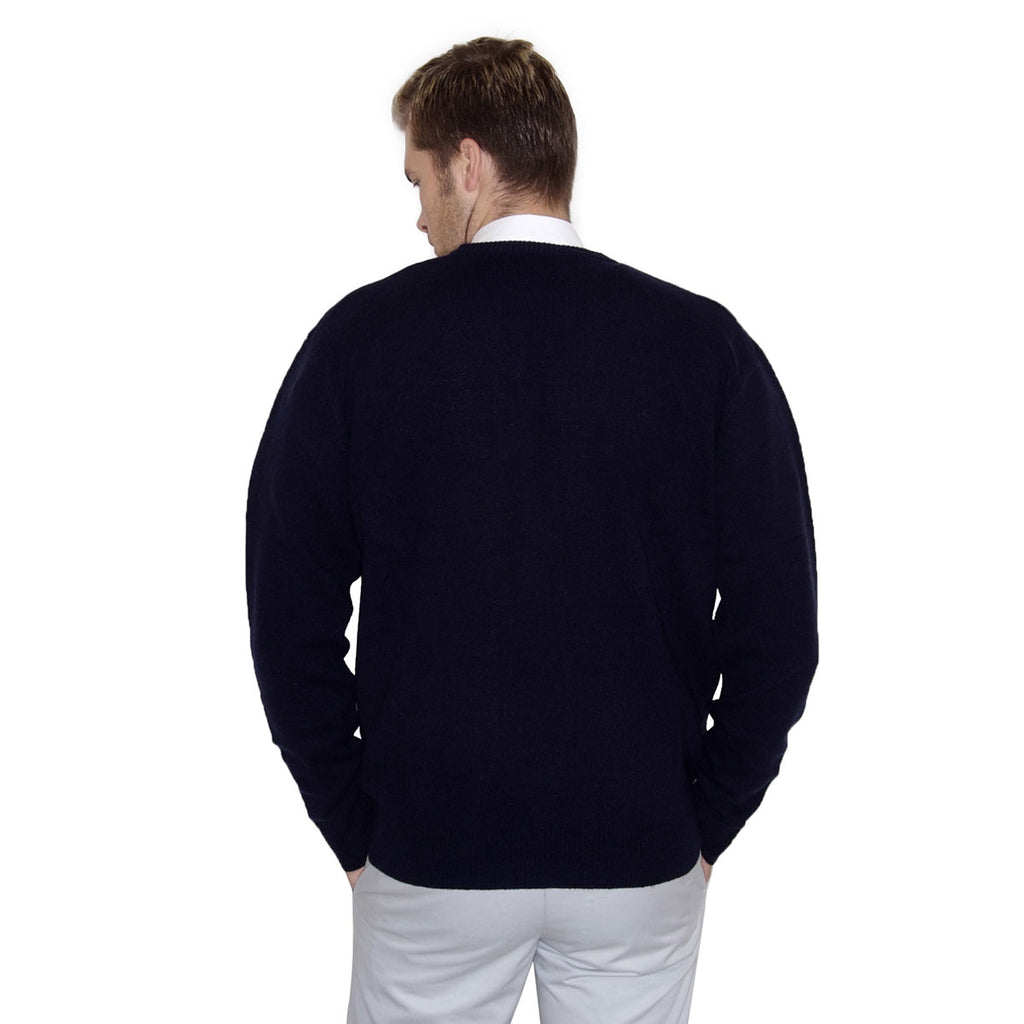 Henbury Men's Navy Lambswool V Neck Sweater