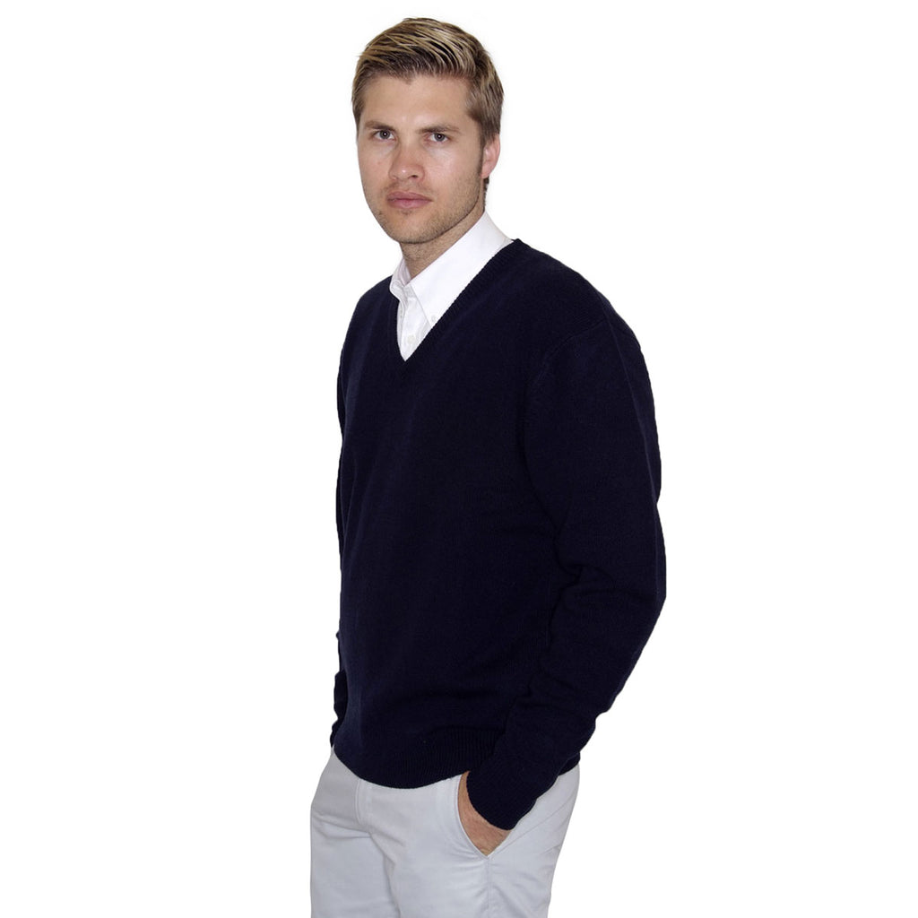 Henbury Men's Navy Lambswool V Neck Sweater