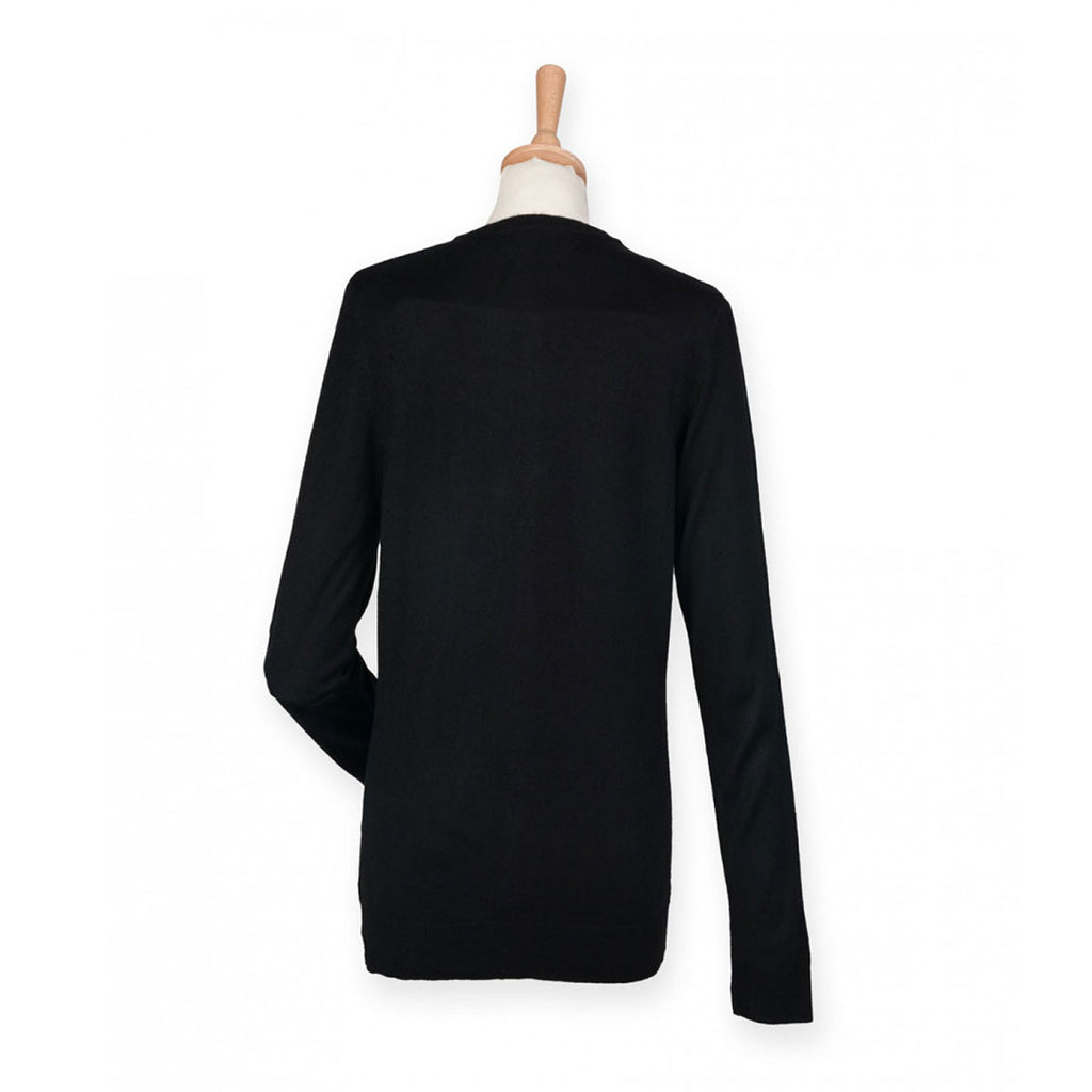 Henbury Women's Black Cashmere Touch Acrylic Crew Neck Cardigan