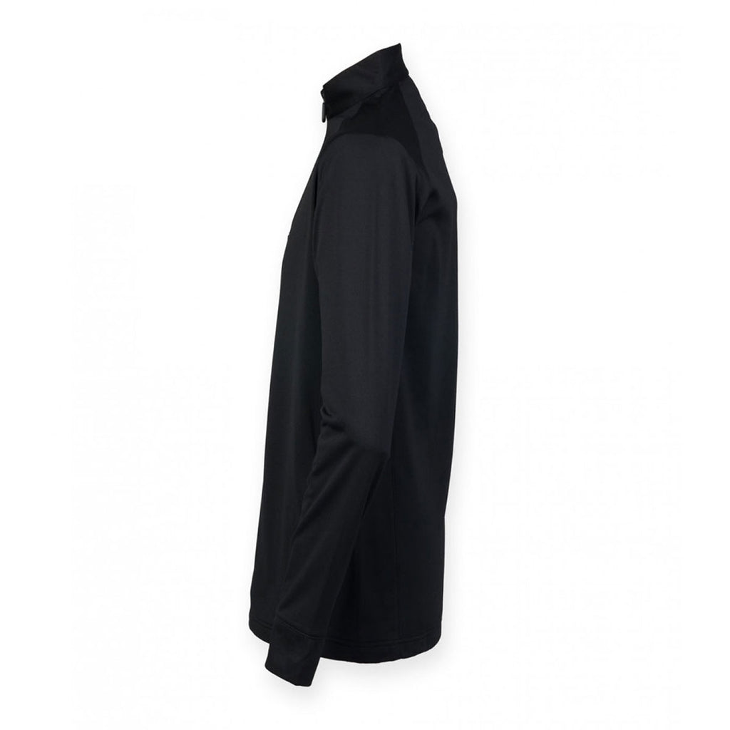 Henbury Men's Black Zip Neck Wicking Top