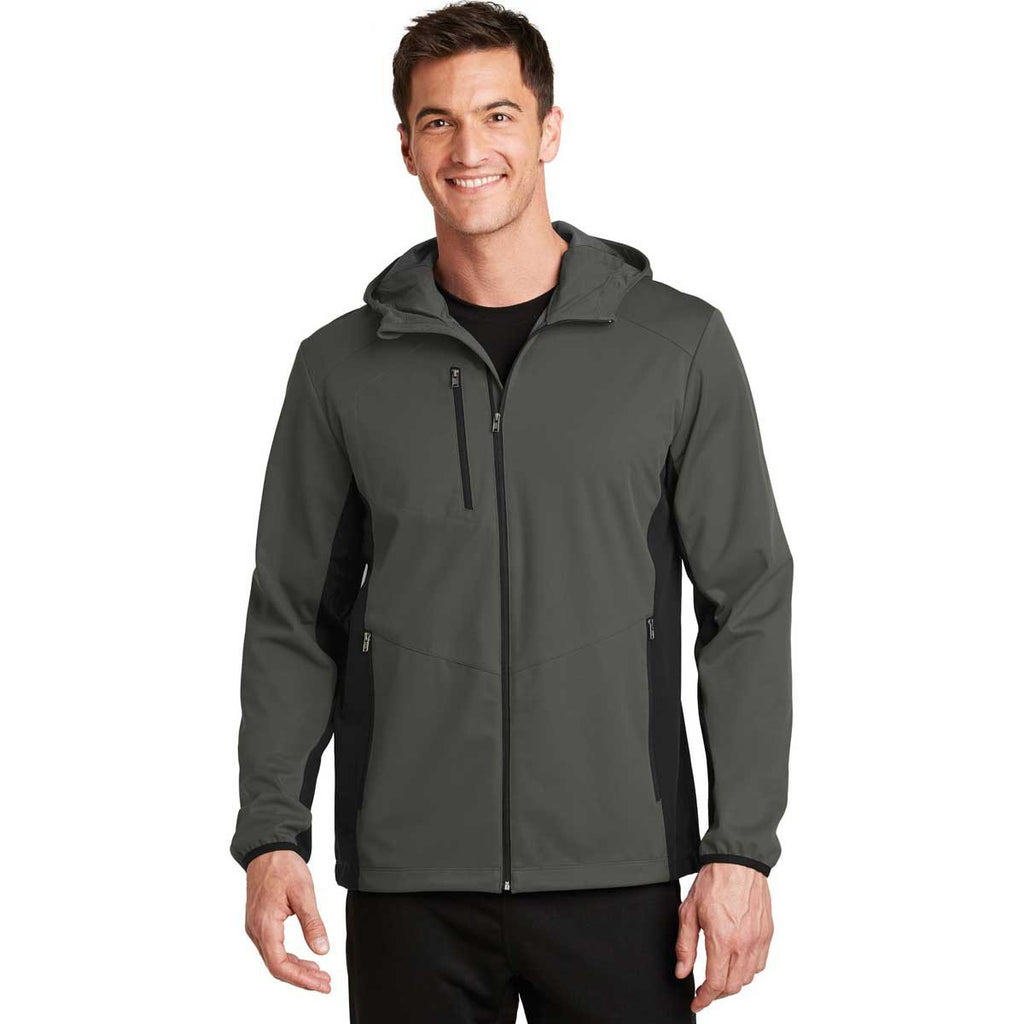 Port Authority Men's Grey Steel/Deep Black Active Hooded Soft Shell Jacket