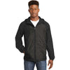 Sport-Tek Men's Black Heather/Black Heather Colorblock Raglan Hooded Wind Jacket