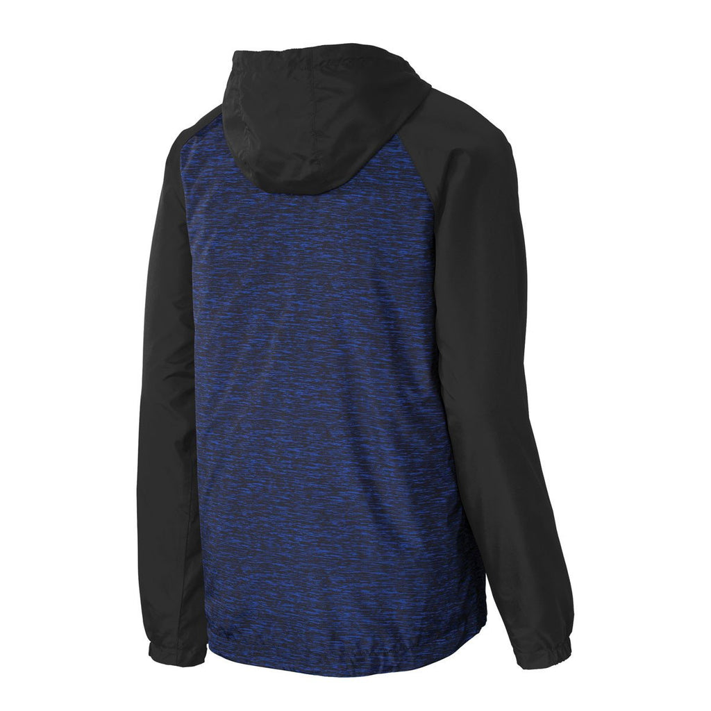 Sport-Tek Men's True Royal Heather/Black Colorblock Raglan Hooded Wind Jacket