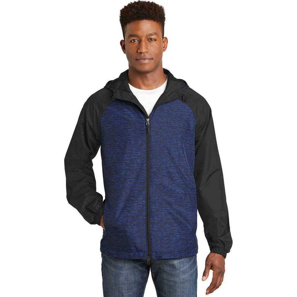 Sport-Tek Men's True Royal Heather/Black Colorblock Raglan Hooded Wind Jacket