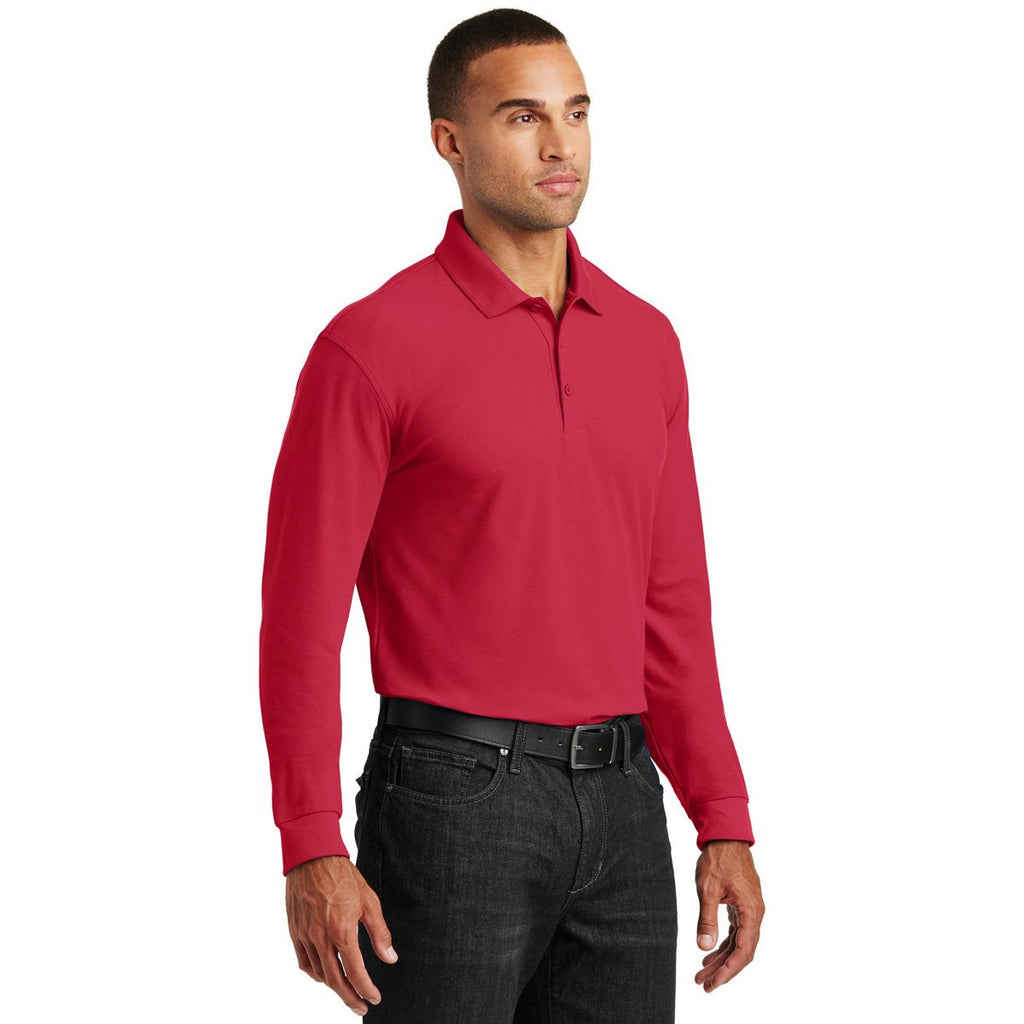 Port Authority Men's Rich Red Long Sleeve Core Classic Pique Polo