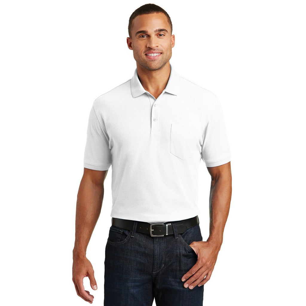 Port Authority Men's White Core Classic Pique Pocket Polo