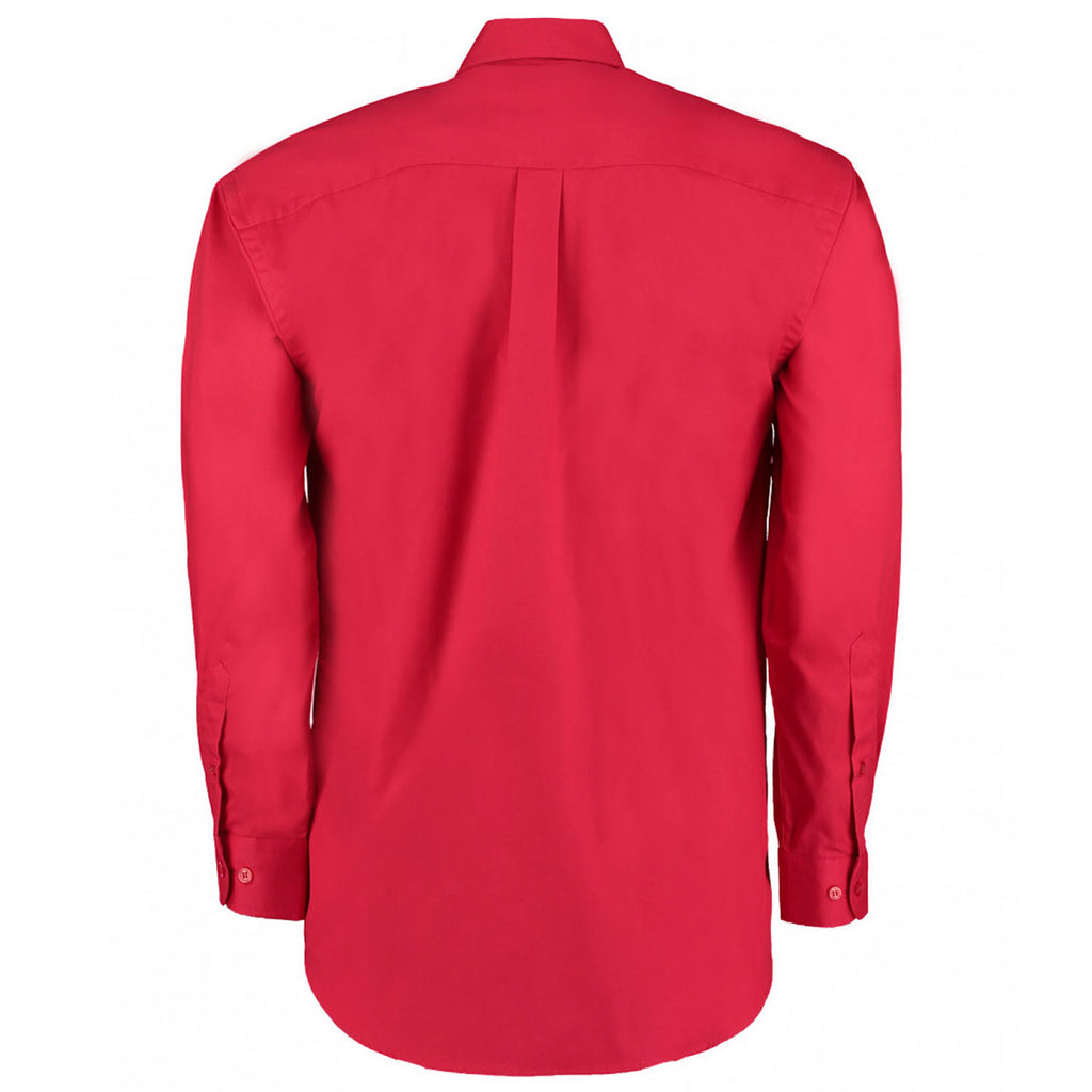 Kustom Kit Men's Red Premium Long Sleeve Classic Fit Oxford Shirt