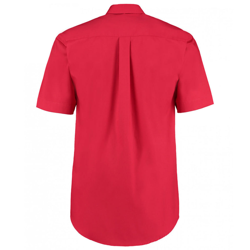 Kustom Kit Men's Red Premium Short Sleeve Classic Fit Oxford Shirt