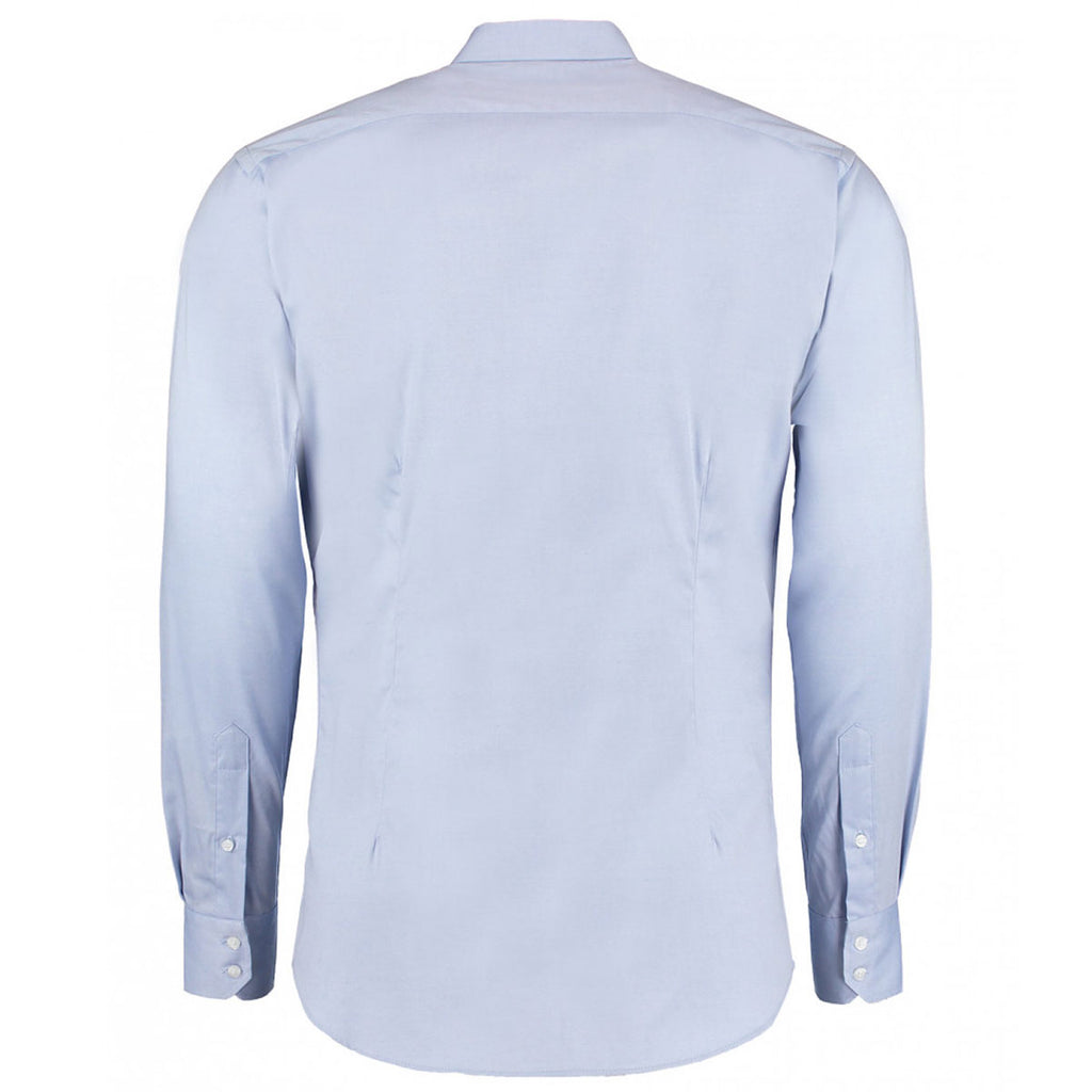 Kustom Kit Men's Light Blue Premium Long Sleeve Slim Fit Oxford Shirt