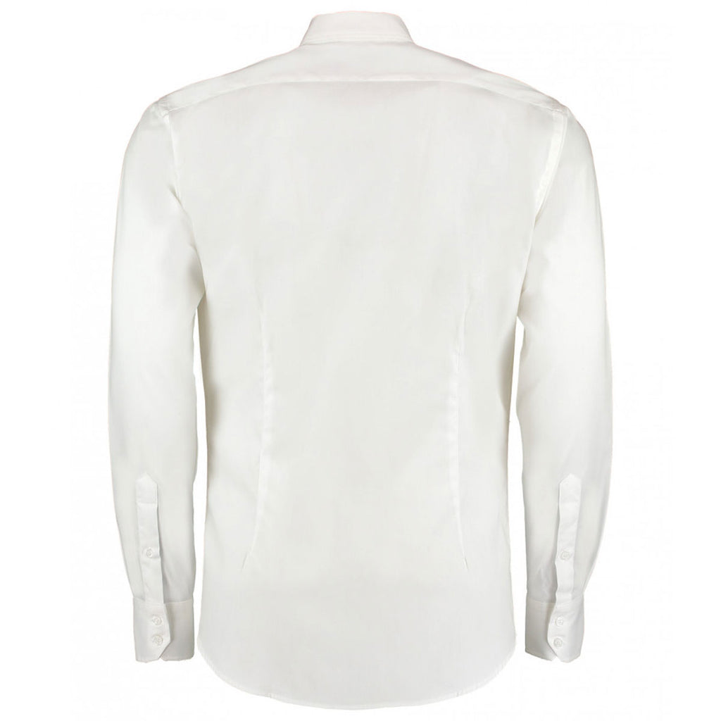 Kustom Kit Men's White Premium Long Sleeve Slim Fit Oxford Shirt