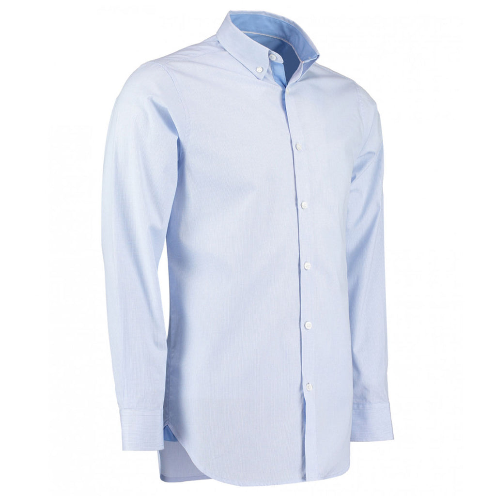 Clayton and Ford Men's Light Blue/White Micro Check Long Sleeve Tailored Poplin Shirt
