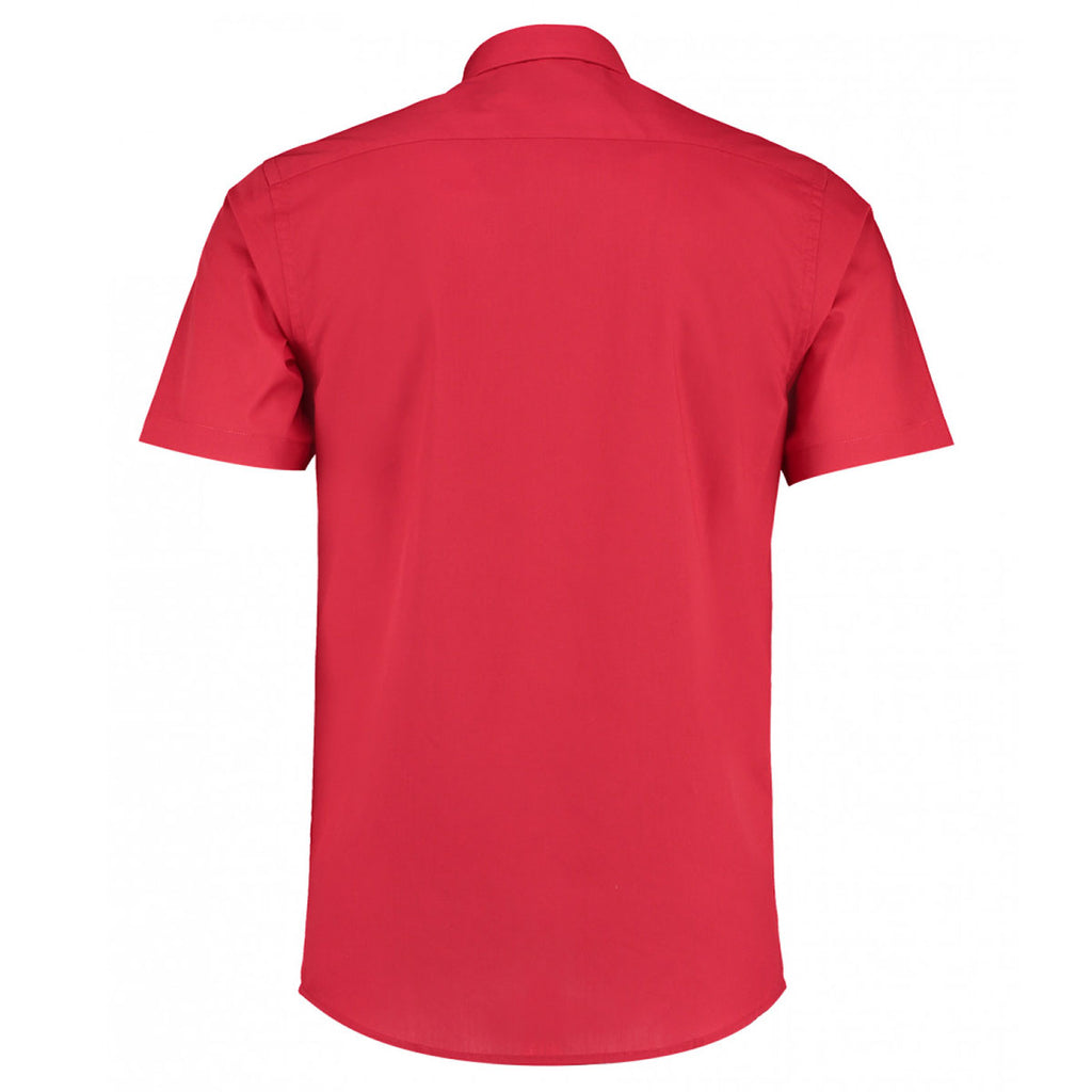 Kustom Kit Men's Red Short Sleeve Tailored Poplin Shirt