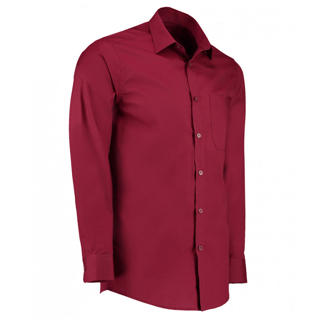 Kustom Kit Men's Claret Long Sleeve Tailored Poplin Shirt