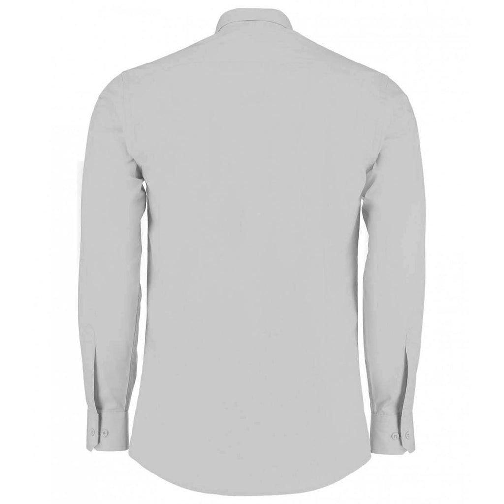 Kustom Kit Men's Light Grey Long Sleeve Tailored Poplin Shirt
