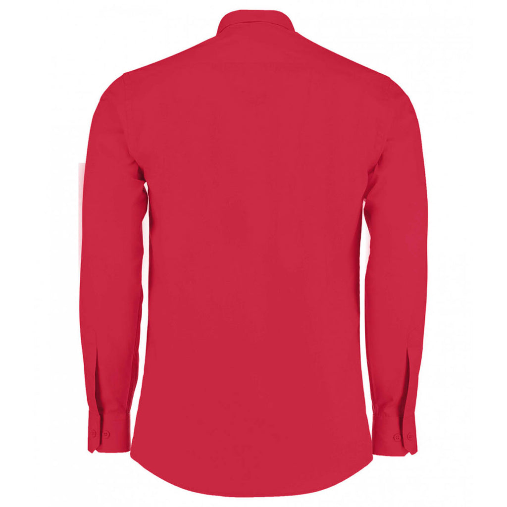 Kustom Kit Men's Red Long Sleeve Tailored Poplin Shirt