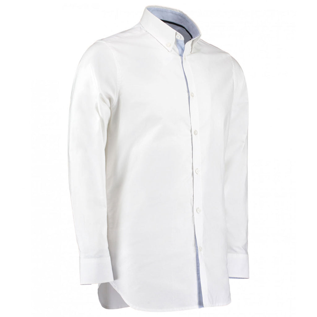 Clayton and Ford Men's White/Light Blue Long Sleeve Contrast Tailored Oxford Shirt