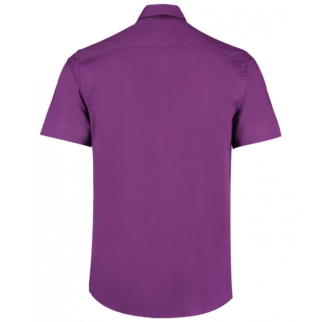 Kustom Kit Men's Dark Purple Premium Short Sleeve Tailored Fit Oxford Shirt