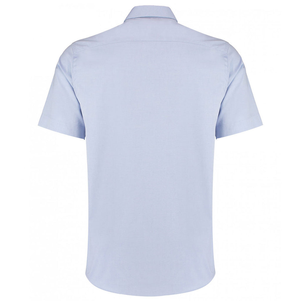 Kustom Kit Men's Light Blue Premium Short Sleeve Tailored Fit Oxford Shirt