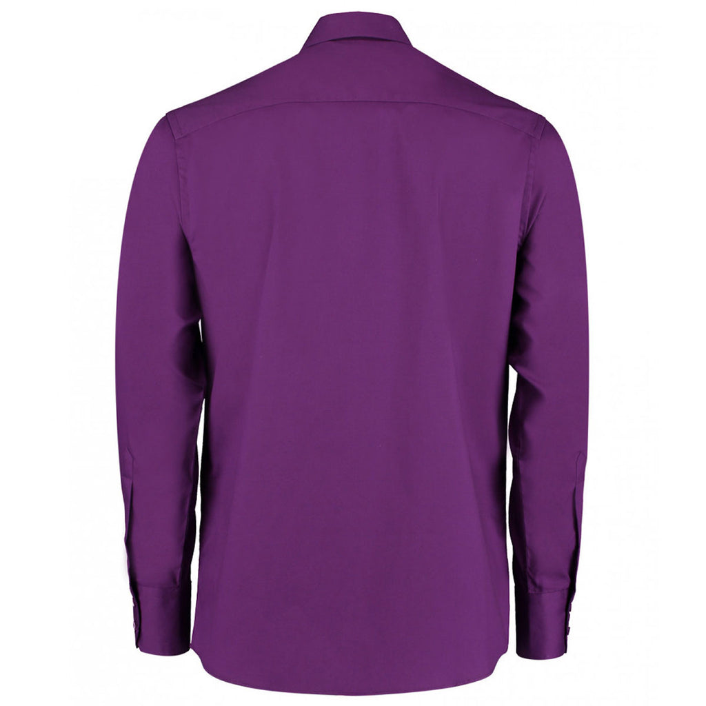 Kustom Kit Men's Dark Purple Premium Long Sleeve Tailored Oxford Shirt