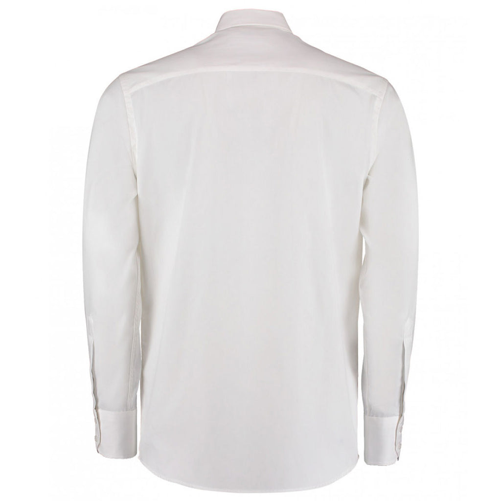 Kustom Kit Men's White Premium Long Sleeve Tailored Oxford Shirt