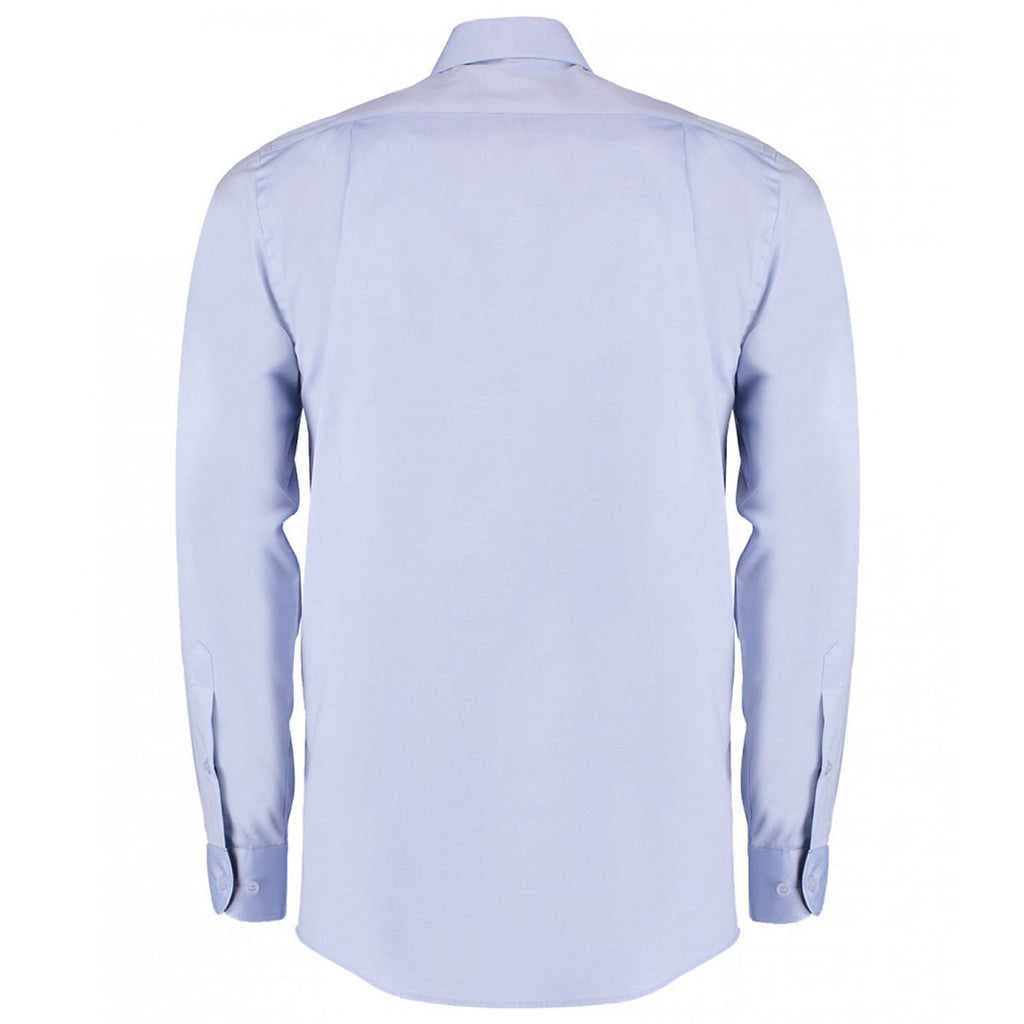 Kustom Kit Men's Light Blue/Navy Premium Long Sleeve Contrast Tailored Fit Oxford Shirt