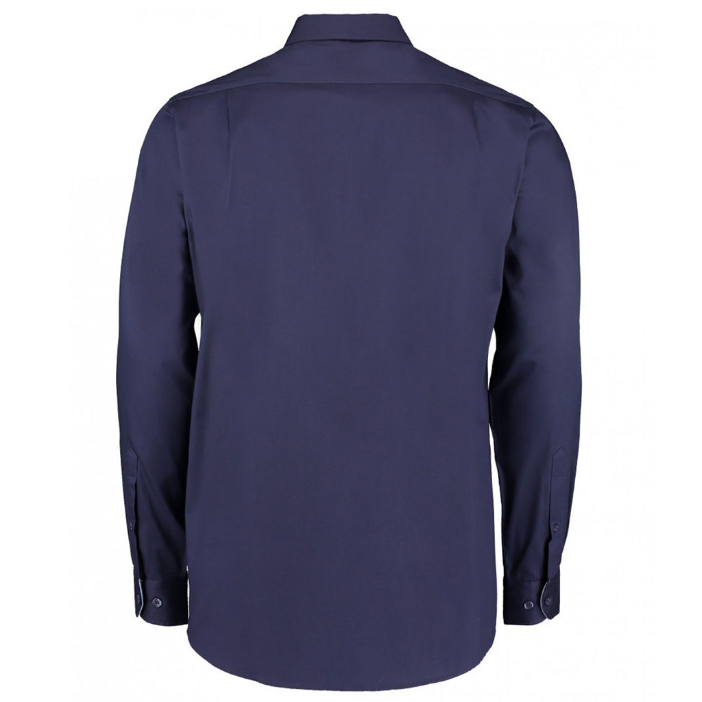 Kustom Kit Men's Navy/Light Blue Premium Long Sleeve Contrast Tailored Fit Oxford Shirt
