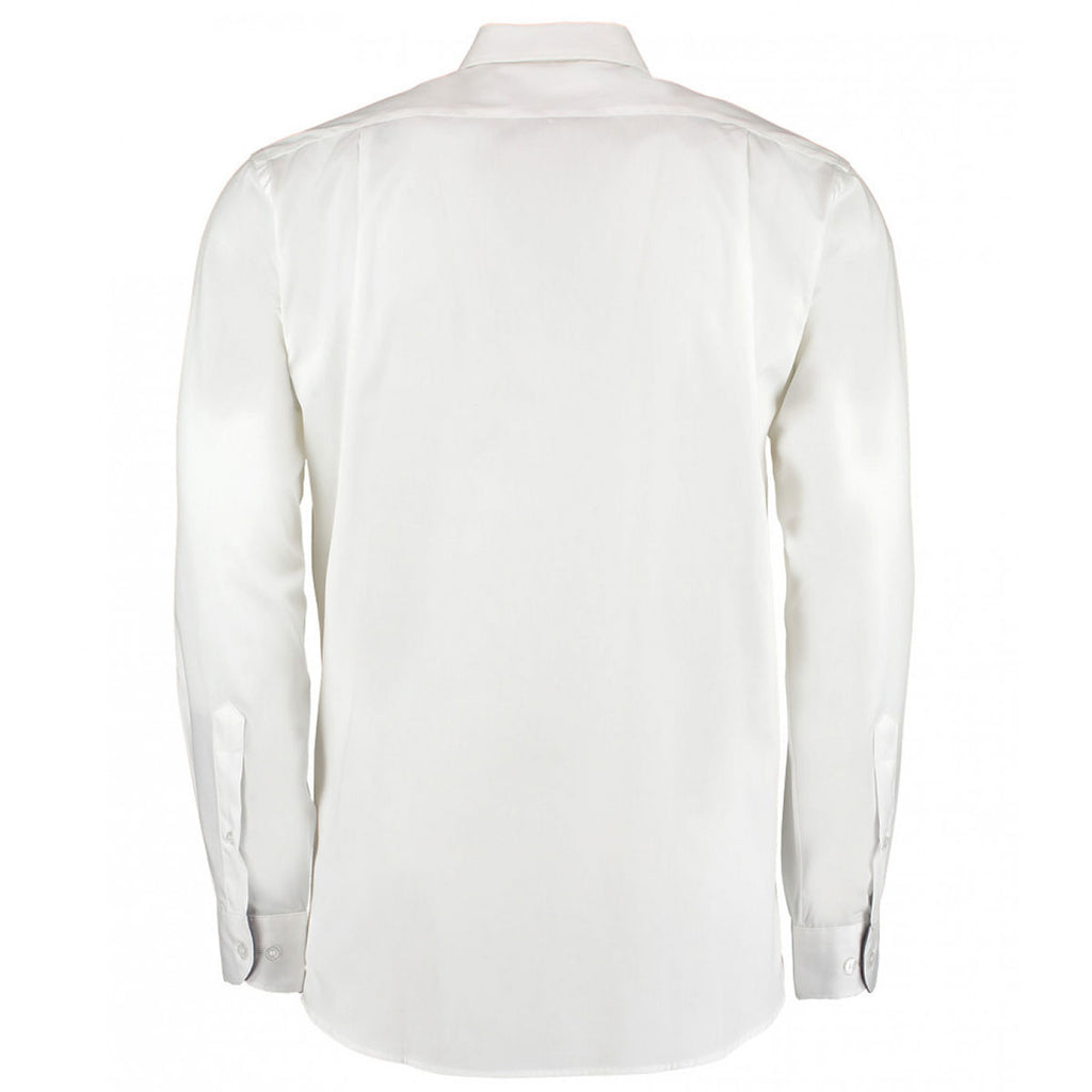Kustom Kit Men's White/Charcoal Premium Long Sleeve Contrast Tailored Fit Oxford Shirt