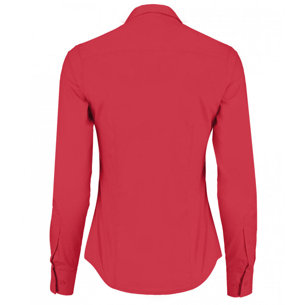 Kustom Kit Women's Red Long Sleeve Tailored Poplin Shirt