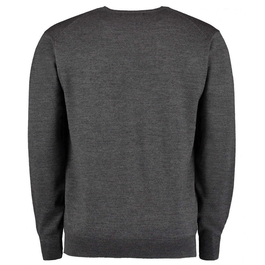 Kustom Kit Men's Dark Grey Merino Blend V Neck Sweater