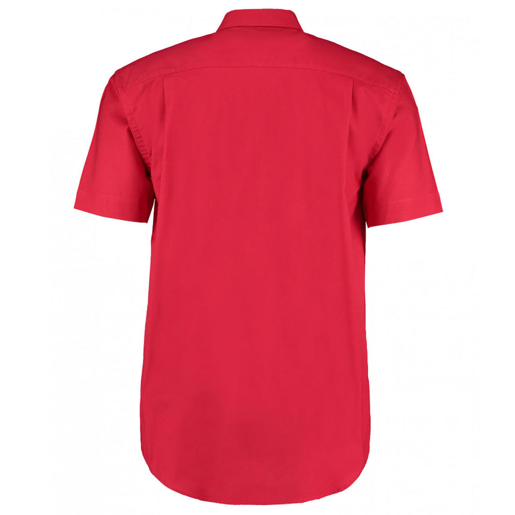 Kustom Kit Men's Red Short Sleeve Classic Fit Workwear Oxford Shirt
