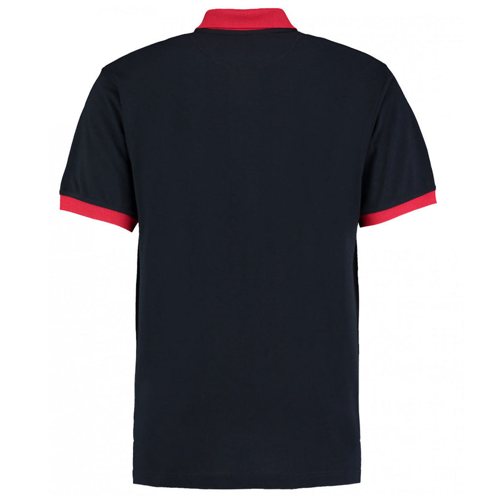 Kustom Kit Men's Navy/Yellow/Red Contrast Poly/Cotton Pique Polo Shirt