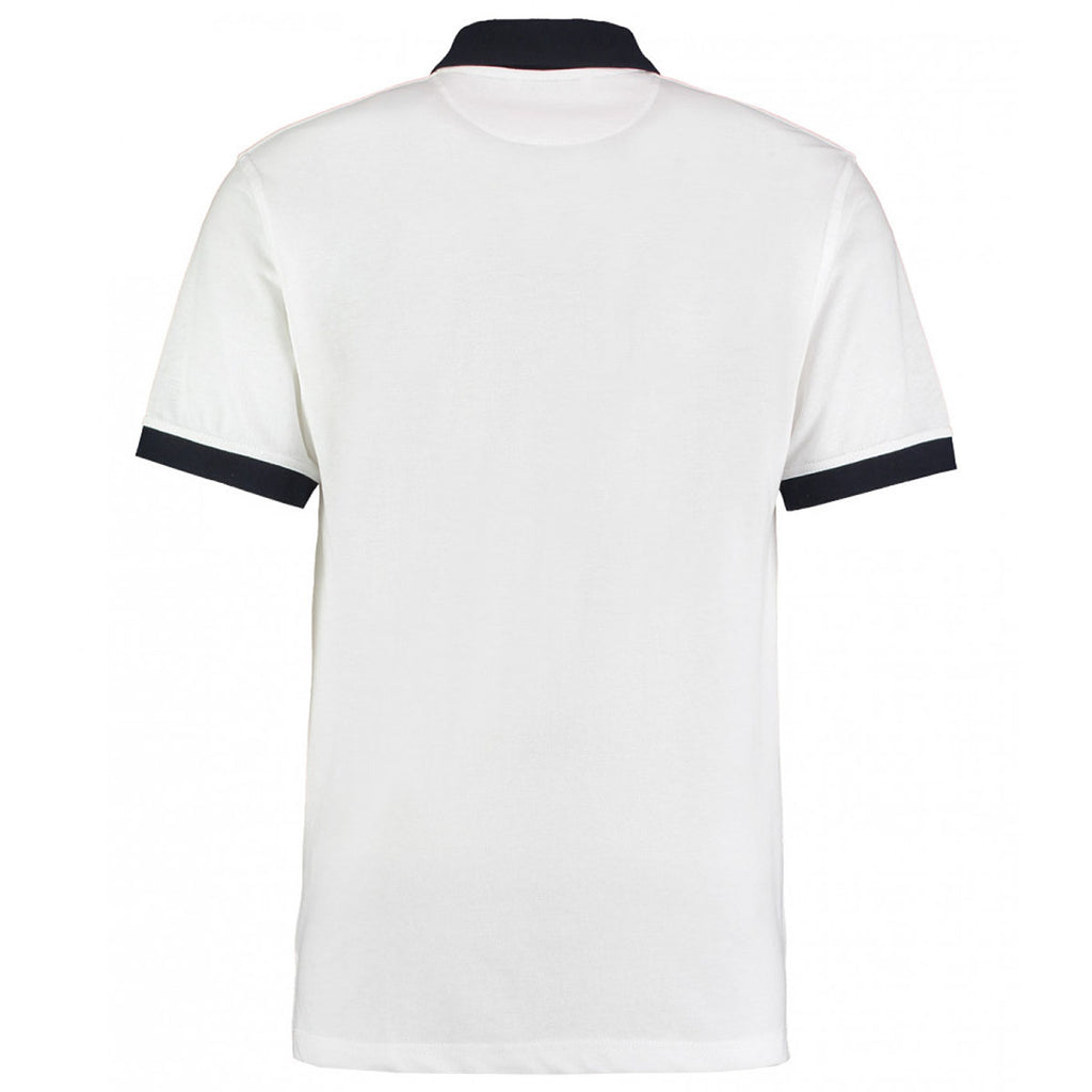Kustom Kit Men's White/Red/Navy Contrast Poly/Cotton Pique Polo Shirt